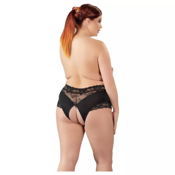 Cottelli Plus Size - chiloți deschiși cu dantelă și perle - negru - 4XL