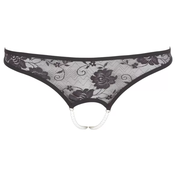 Cottelli - tanga deschis cu dantelă și perle - negru - M