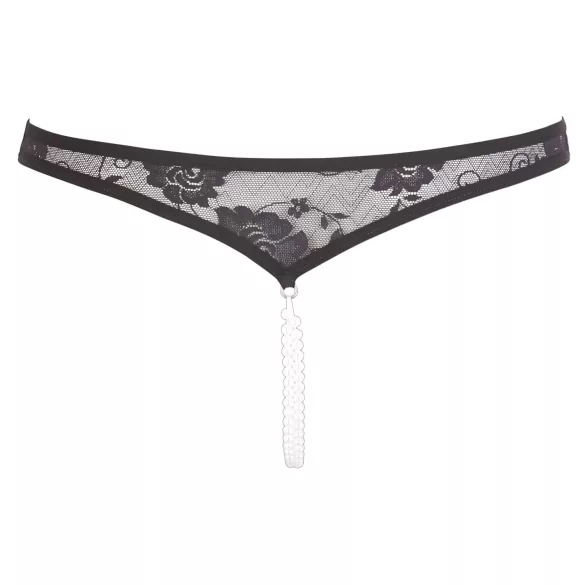 Cottelli - tanga deschis cu dantelă și perle - negru - L