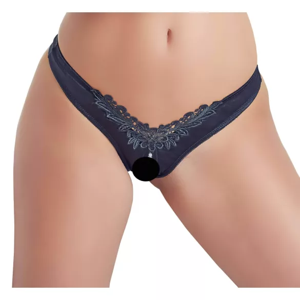 Cottelli - chiloți tanga deschiși cu mărgele și model floral - negru