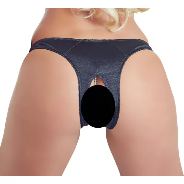 Cottelli - chiloți tanga deschiși cu mărgele și model floral - negru - M