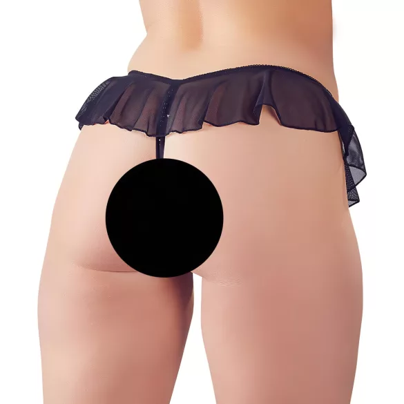 Cottelli - tanga deschis cu volane și perle - negru - M