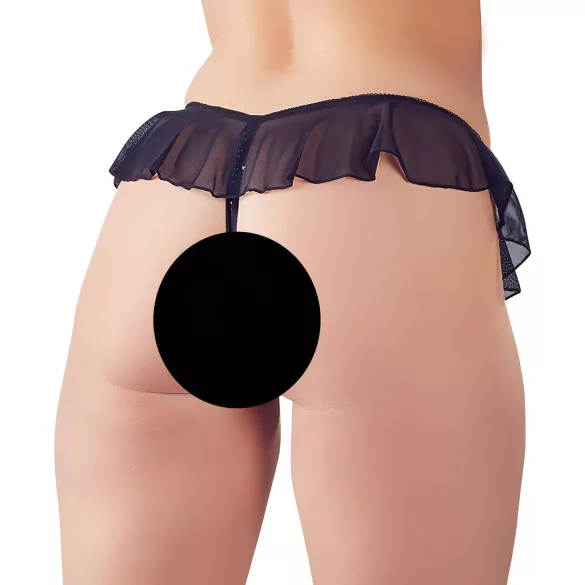 Cottelli - tanga deschis cu volane și perle - negru - M