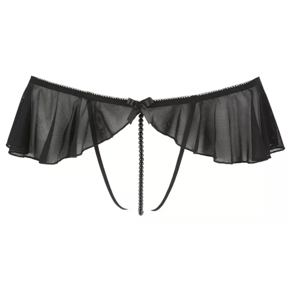 Cottelli - tanga deschis cu volane și perle - negru - M