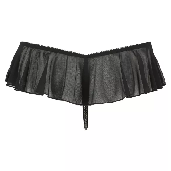 Cottelli - tanga deschis cu volane și perle - negru - XL