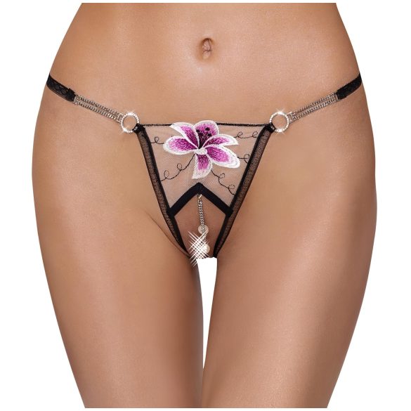 Cottelli - tanga damă brodată model crin - negru/alb