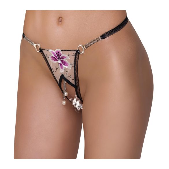 Cottelli - tanga damă brodată model crin - negru/alb