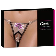 Cottelli - tanga damă brodată model crin - negru/alb - M/L