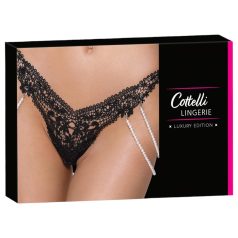Cottelli - tanga de lux brodat cu perle (negru)