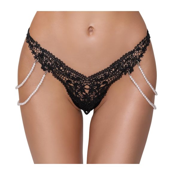 Cottelli - tanga de lux brodat cu perle (negru) - M/L