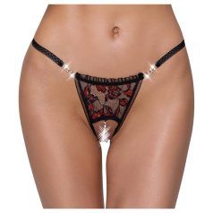   Cottelli - tanga de lux cu perle și trandafiri - negru - M/L