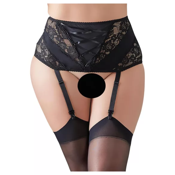 Cottelli Plus Size - portjartier cu dantelă și șnur - negru - 4XL