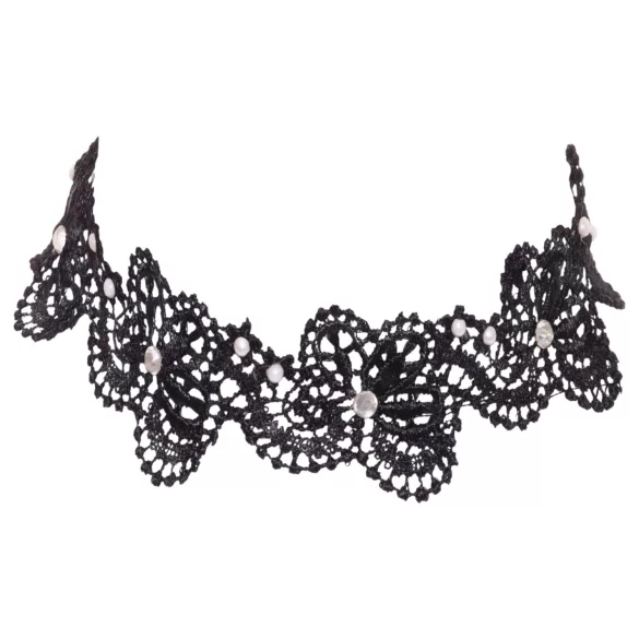 Cottelli - colier tip choker dantelă și perle - negru