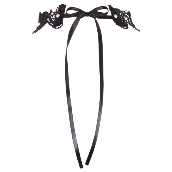Cottelli - colier tip choker dantelă și perle - negru