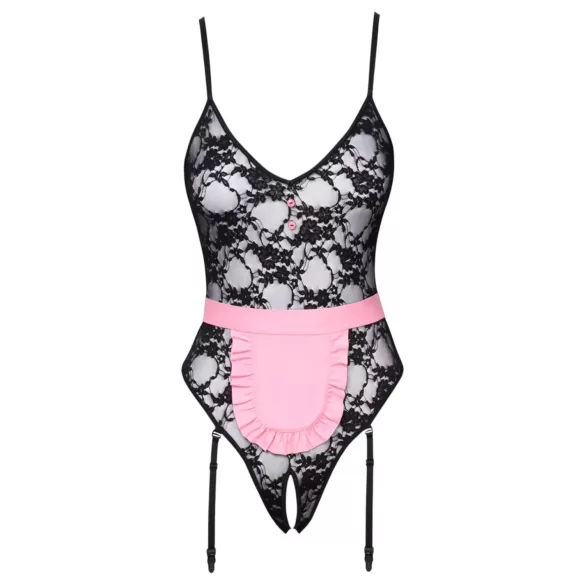 Cottelli - costum menajeră sexy transparent - negru-roz - M