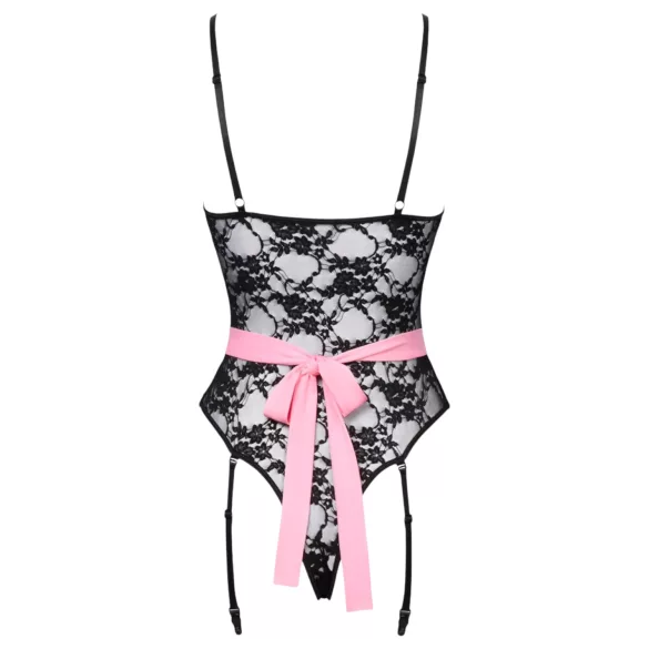 Cottelli - costum menajeră sexy transparent - negru-roz - M