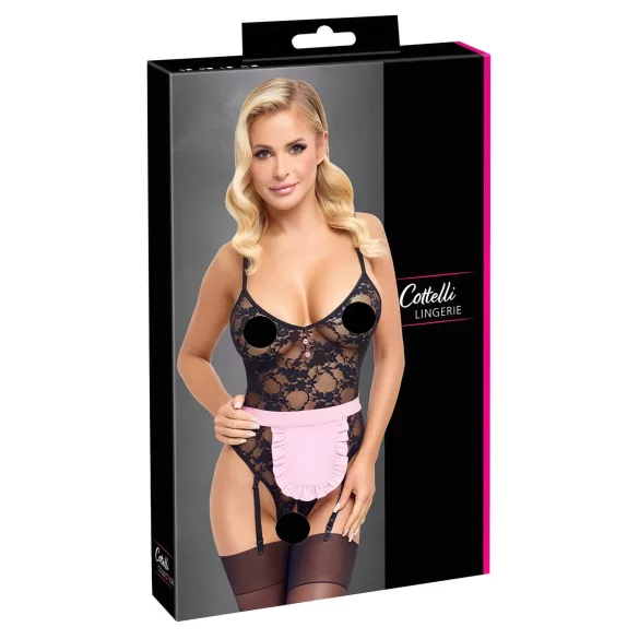 Cottelli - costum menajeră sexy transparent - negru-roz - M