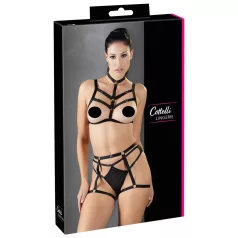   Cottelli - ham decorativ negru set de lenjerie intimă tip body cu ham (mărimi S-L)