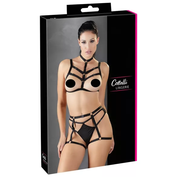 Cottelli - ham decorativ negru set de lenjerie intimă tip body cu ham (mărimi S-L)