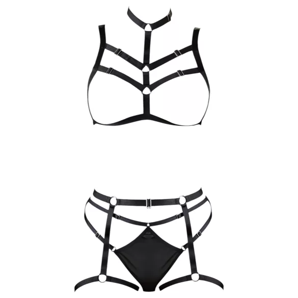 Cottelli - ham decorativ negru set de lenjerie intimă tip body cu ham (mărimi S-L)