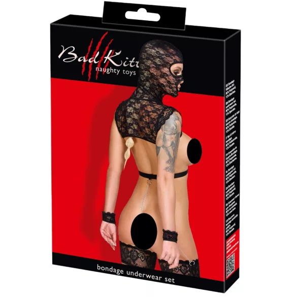 Bad Kitty - set BDSM din dantelă - negru - M