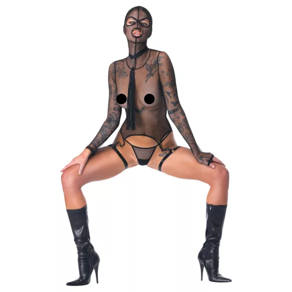 Bad Kitty - Set BDSM cu plasă transparentă și bici - negru