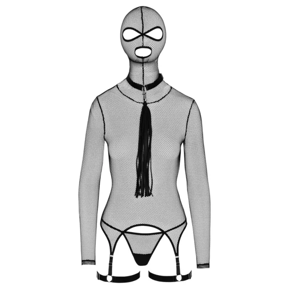 Bad Kitty - Set BDSM cu plasă transparentă și bici - negru - L