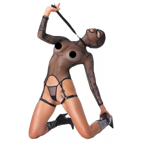 Bad Kitty - Set BDSM cu plasă transparentă și bici - negru - L