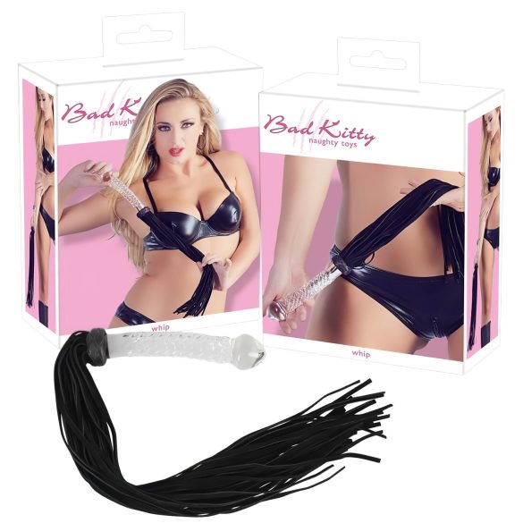 Bad Kitty - bici negru și dildo de sticlă transparentă