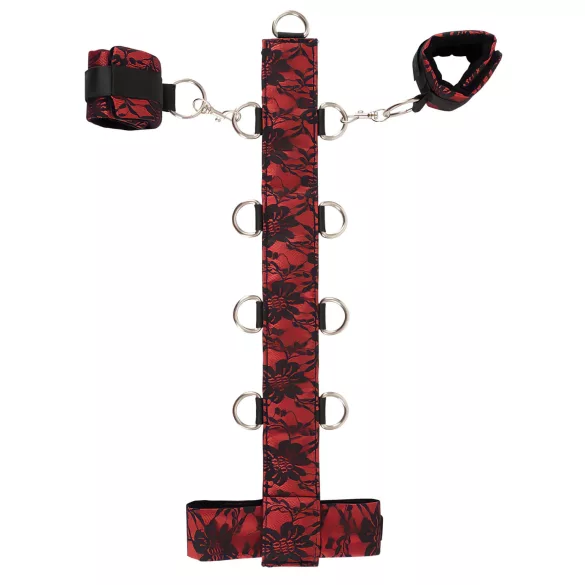 Bad Kitty - set bondage mâini gât reglabil - roșu-negru