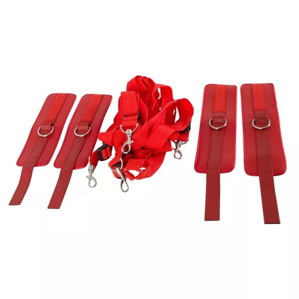 Bad Kitty - set de restrângere la pat din piele ecologică cu scai - roșu