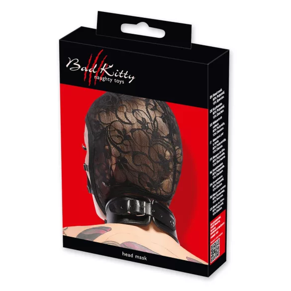 Bad Kitty - mască de față dantelată și cu curele (neagră)