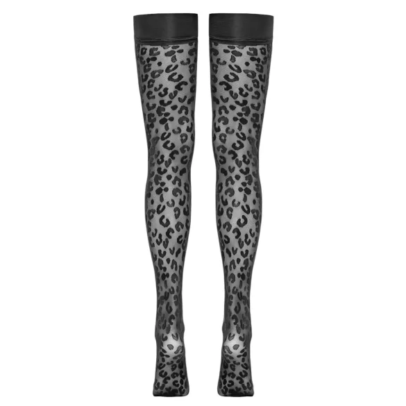 Cottelli Legwear - dresuri tip portjartier cu model leopard - negru
