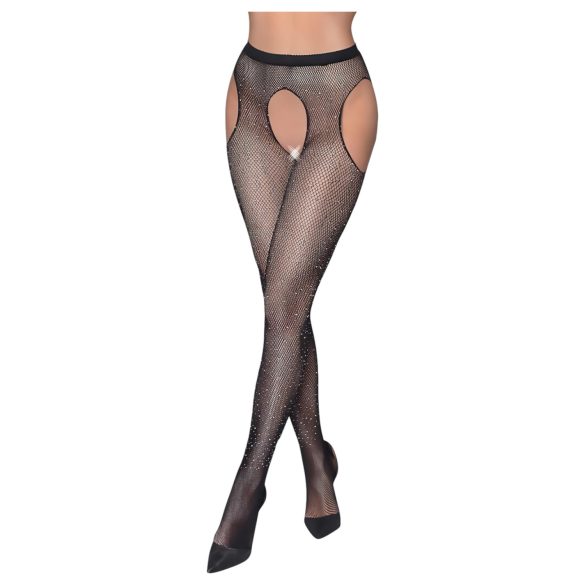 Cottelli Legwear - dres deschis strălucitor - negru (S-L)