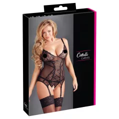   Cottelli - top damă sexy dantelă cu panglică - negru - XXL