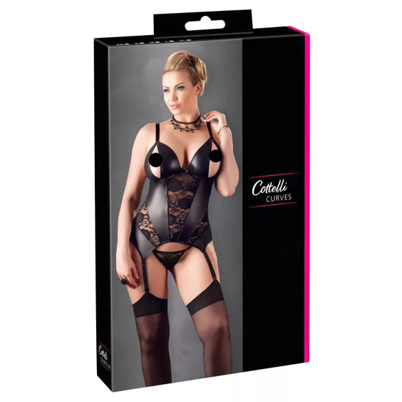 Cottelli - Top femei plus size cu model floral - negru - XXXL