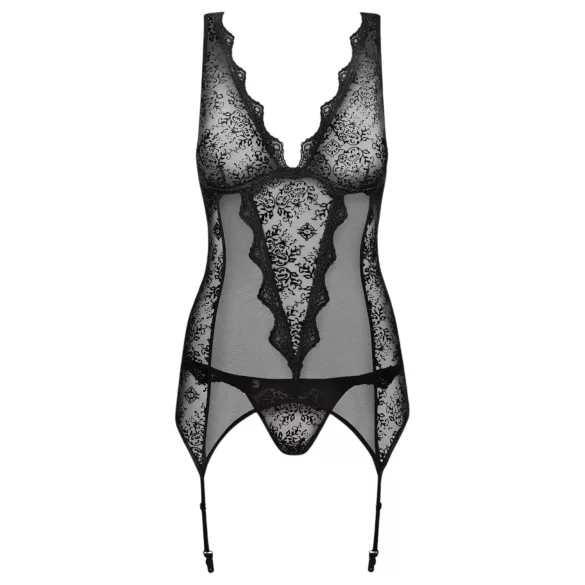 Obsessive - set lenjerie sexy cu broderie fină - top și tanga negru