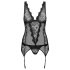 Obsessive Emperita - top cu broderie fină și tanga (negru)