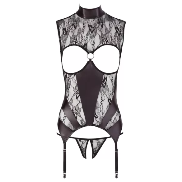 Abierta Fina - set sexy deschis cu dantelă sclipitoare - negru - M