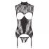 Abierta Fina - set sexy deschis cu dantelă sclipitoare - negru - XL