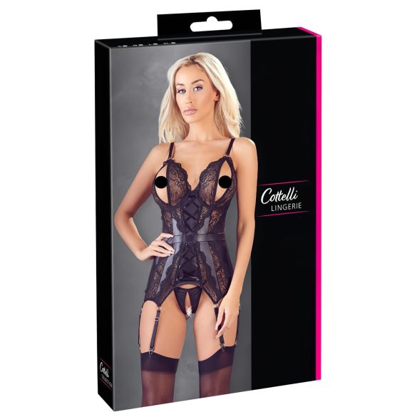 Cottelli - top din dantelă și tanga deschise (negru) - M
