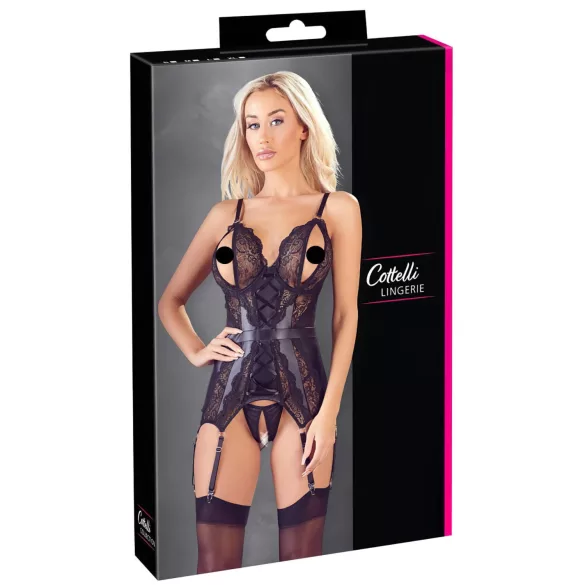 Cottelli - set lenjerie cu top deschis și tanga dantelă neagră - M