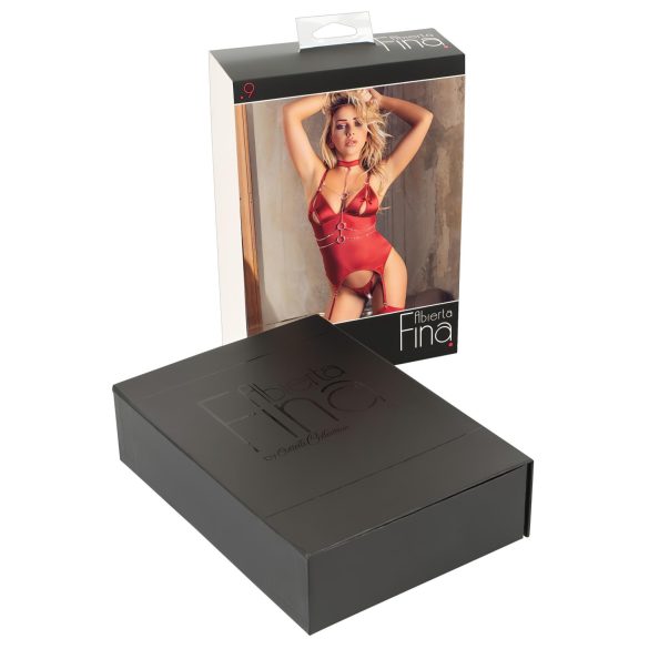 Abierta Fina - top sclipitor cu lanț și tanga (roșu) - XL