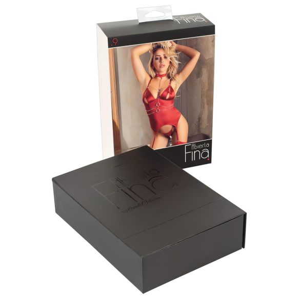 Abierta Fina - top sclipitor cu lanț și tanga (roșu) - XL