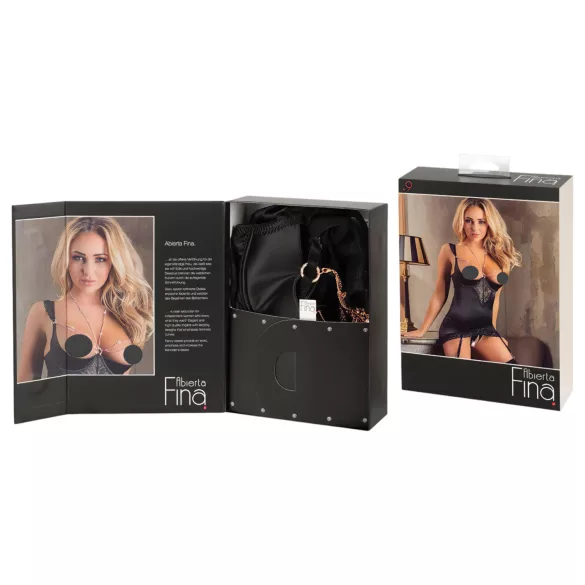Abierta Fina - top strălucitor cu lanț și tanga (negru) - 85B/L