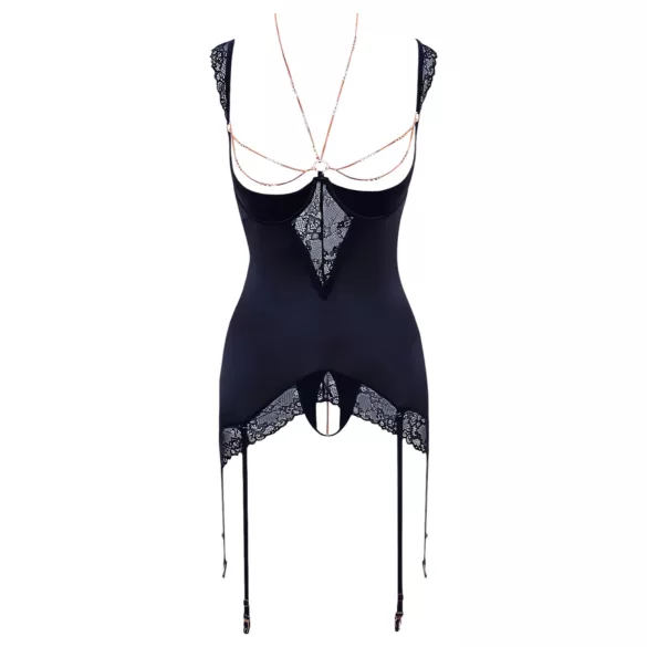 Abierta Fina - top strălucitor cu lanț și tanga (negru) - 85B/L