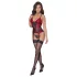 Cottelli - corset cu portjartier și inserții din dantelă, cu tanga (roșu) - M