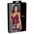 Cottelli - corset cu portjartier și inserții din dantelă, cu tanga (roșu) - M
