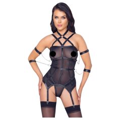   Cottelli Bondage - top cu curele, cătușe pentru mâini și tanga (negru)