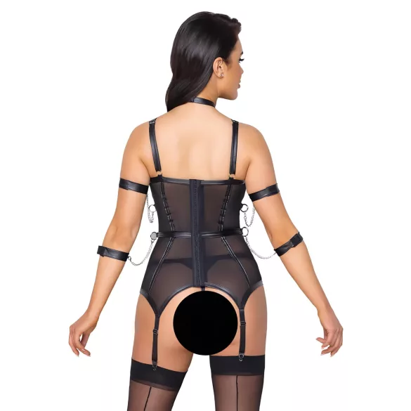 Cottelli Bondage - top cu curele, cătușe pentru mâini și tanga (negru)